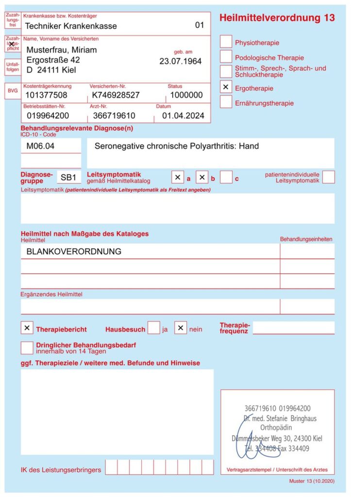Blankoverordnung Beispiel - Conversio Physiotherapie Dresden Neustadt