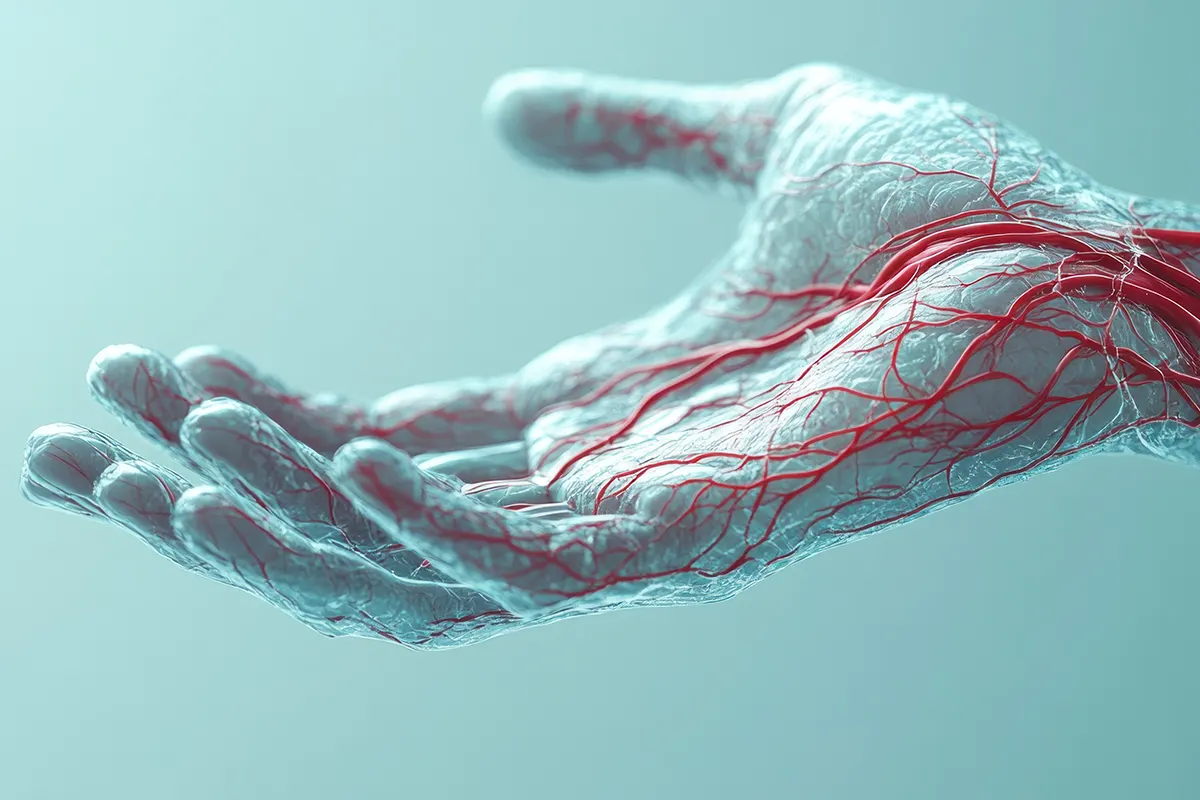 Darstellung einer Hand mit sichtbaren Nervenstrukturen bei Handnerven Einengung im Bereich des Handgelenks